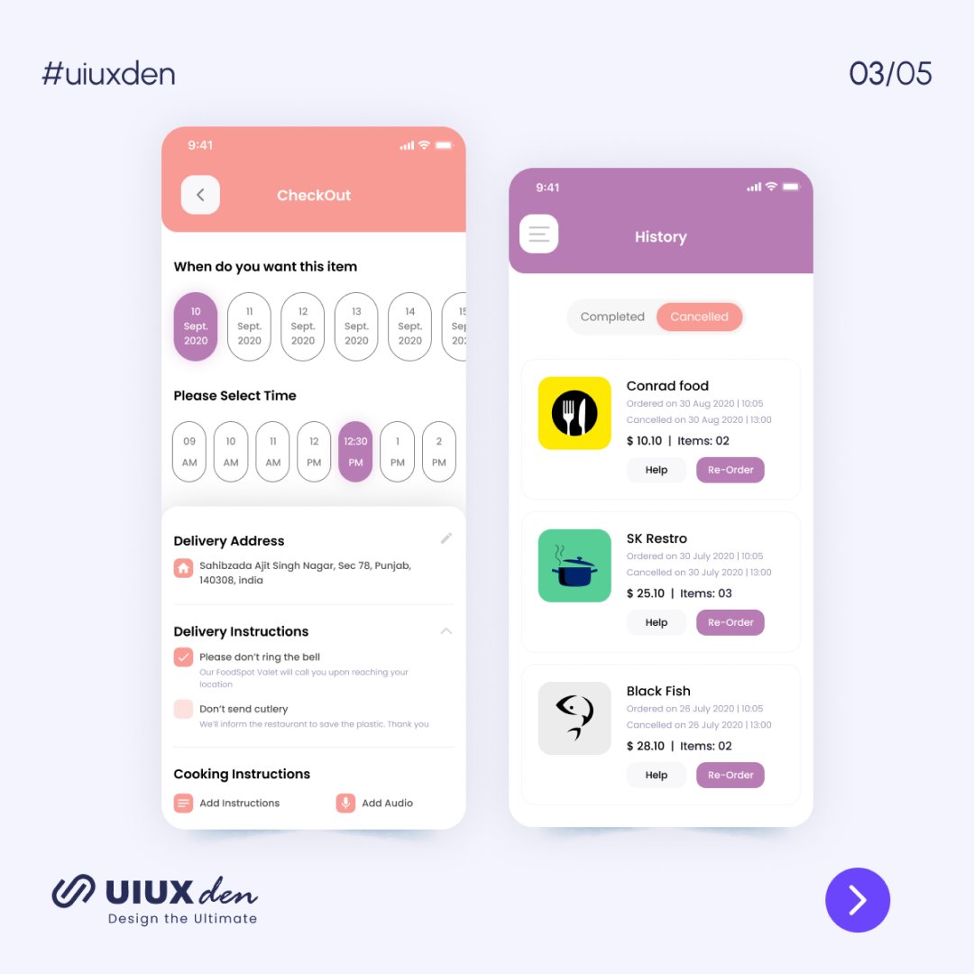 UiUxDen's tweet photo. With its sleek and modern interface, this templates is sure to make your food app stand out.  

Click here for more design templates: https://t.co/FBvfyFw1sO 

Follow @UiUxDen for more!  

#Template #mobileapps #designtemplate #uiuxdesign #Food #uiux #uiux #GraphicDesign #uiuxden https://t.co/dKaNKB3IhJ