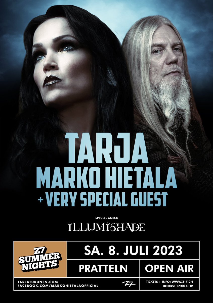 tarjaofficial's tweet photo. SYMPHONIC METAL DREAMS
8.07 - Z7 Summer Nights Open Air

Tickets: https://t.co/zoHrihWEXZ

Tarja Turunen comes to Pratteln to headline a first class Z7 Summer Night.  Joining the symphonic metal queen is her former Nightwish colleague Marko Hietala and a very special guest. https://t.co/KscHNShUQt