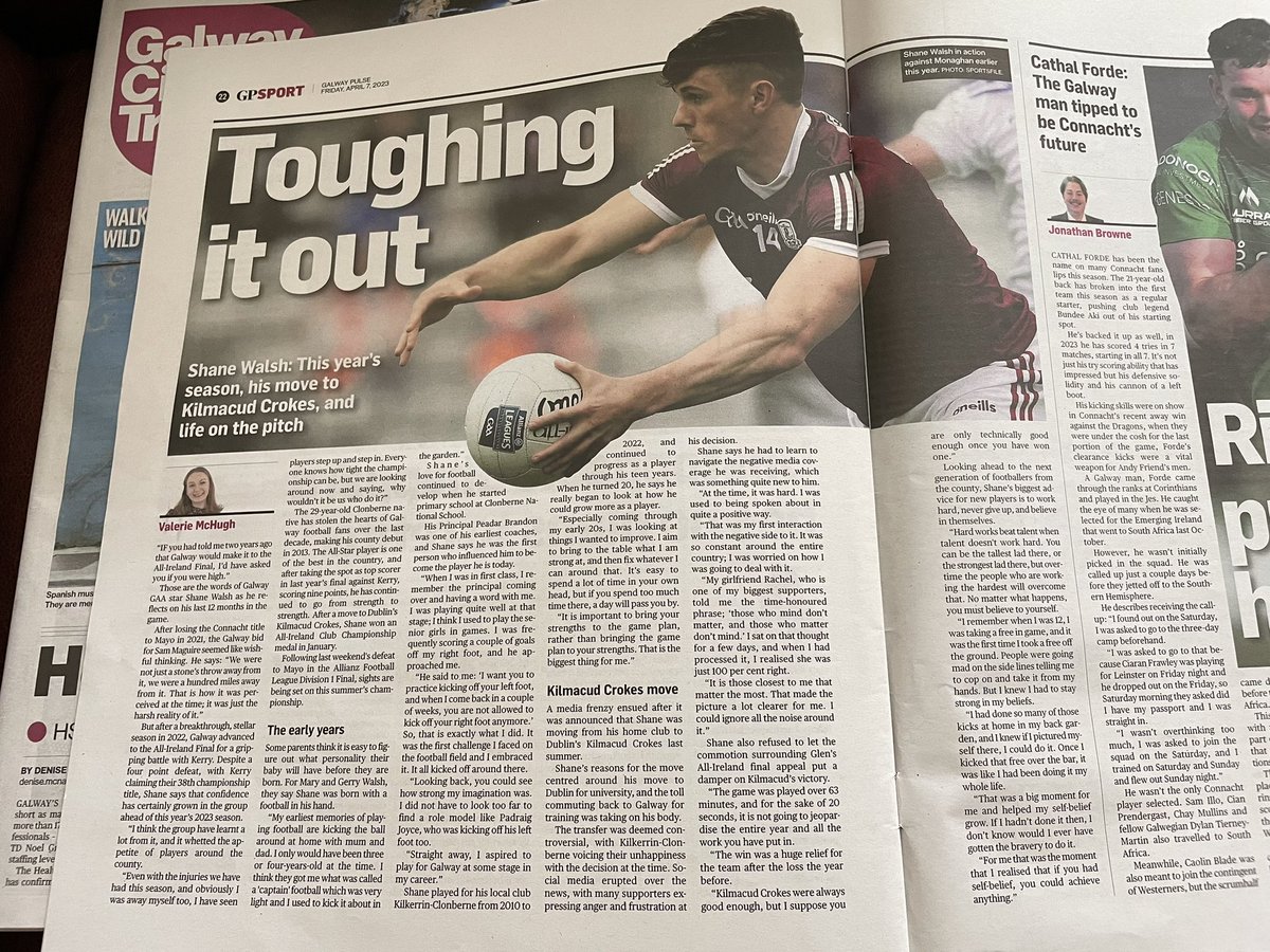 It was a privilege to interview Shane Walsh for our printed edition of @galwaypulse1 in the @CTribune 🗞️ 
Sitting down with one of the most talented footballers in the country was a tad bit intimidating, but I’m delighted with how this piece turned out! ⚽️ 
@shane147walsh