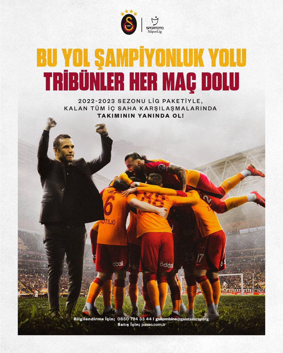 BU YOL ŞAMPİYONLUK YOLU TRİBÜNLER HER MAÇ DOLU! 🦁
 
2022-2023 Sezonu Lig Paketi ile kalan tüm iç saha karşılaşmalarında takımının yanında ol! 💛♥️

🔗 Detaylar 👉 galatasaray.org/haber/ali-sami…