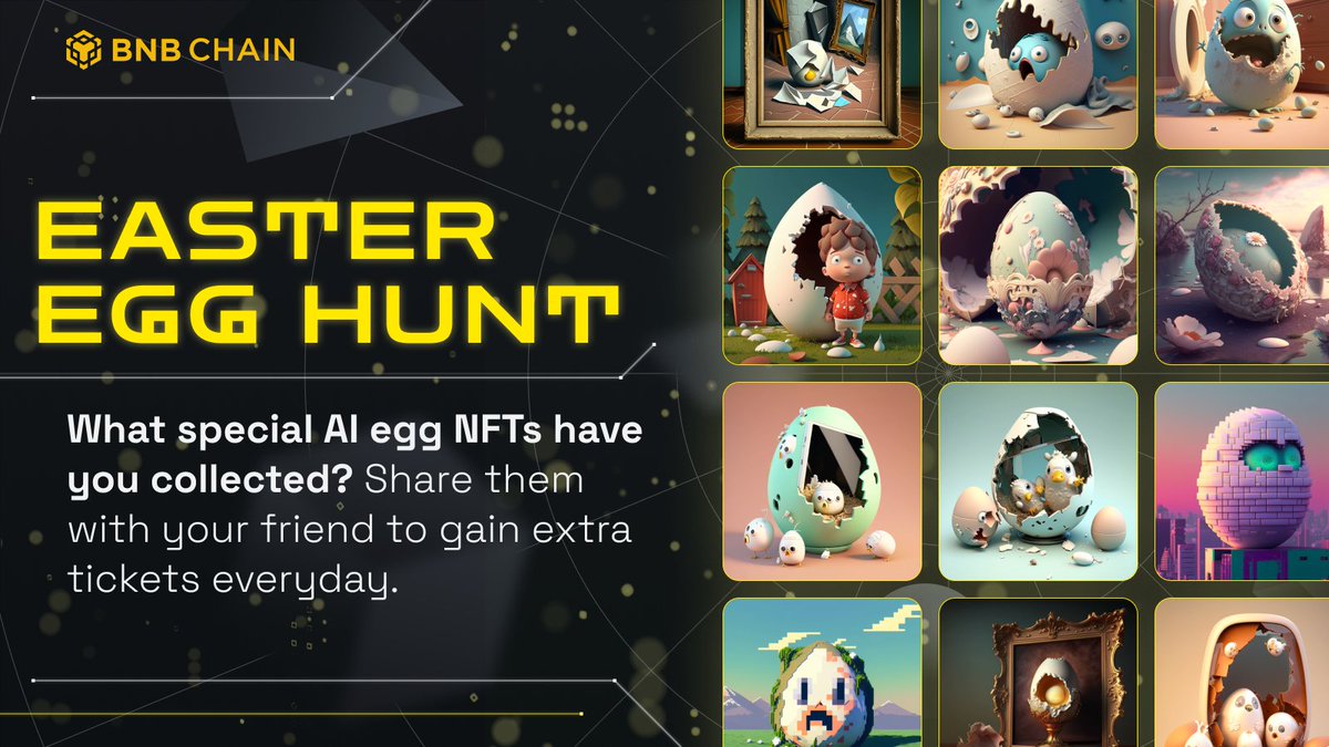 BNB Chain (@bnbchain) on Twitter photo Amazing to see all the AI NFT eggs our community is generating through this campaign. 🥚
Haven't collected any yet? Head to the link below and get hunting before the campaign ends!
dappbay.bnbchain.org/campaign/win-3… Amazing to see all the AI NFT eggs our community is generating through this campaign. 🥚
Haven't collected any yet? Head to the link below and get hunting before the campaign ends!
dappbay.bnbchain.org/campaign/win-3…
