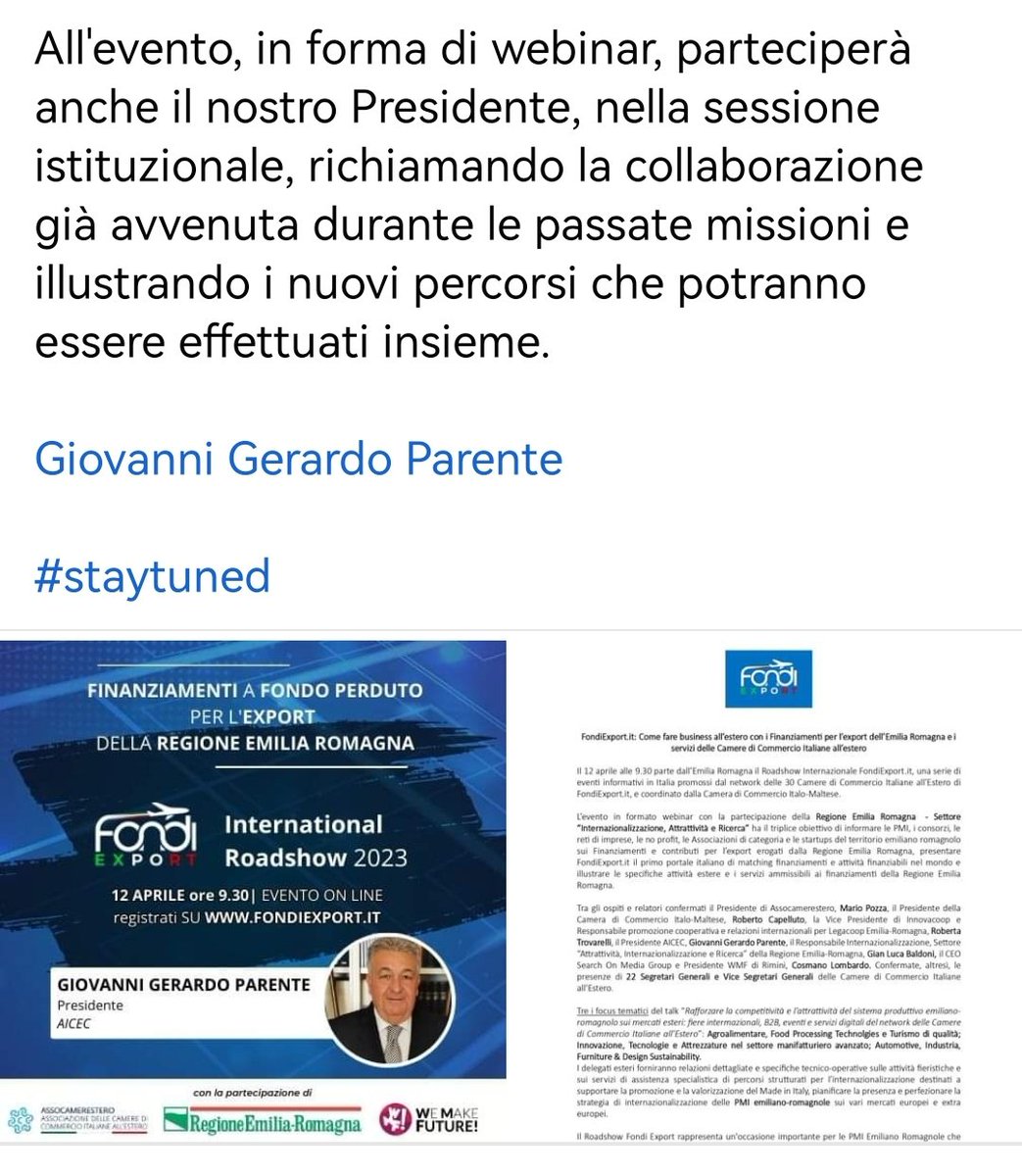AICEC1's tweet photo. #staytuned #fondiexport #CCIE #PMI #professionisti #internazionalizzazione #commercialisti #commerciointernazionale #missionePortogallo https://t.co/5y3SHYvMch