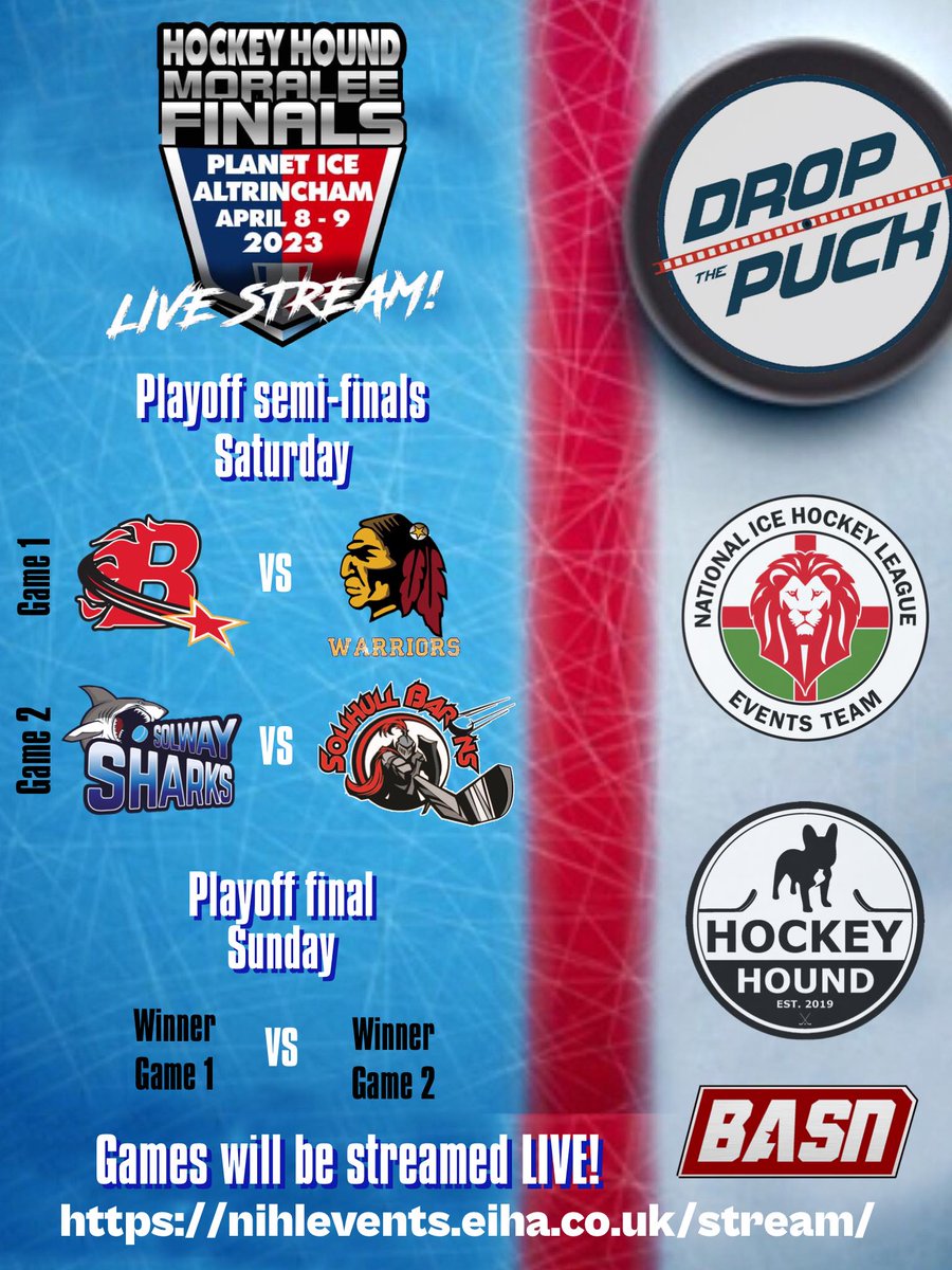 The Moralee finals will now be live streamed live this weekend in Altrincham. 
Tickets for individual fixtures are £12.50 each or for all 3 games, a package deal is available for £30 (saving £7.50).
🎟️ You can buy tickets here: nihlevents.eiha.co.uk/stream