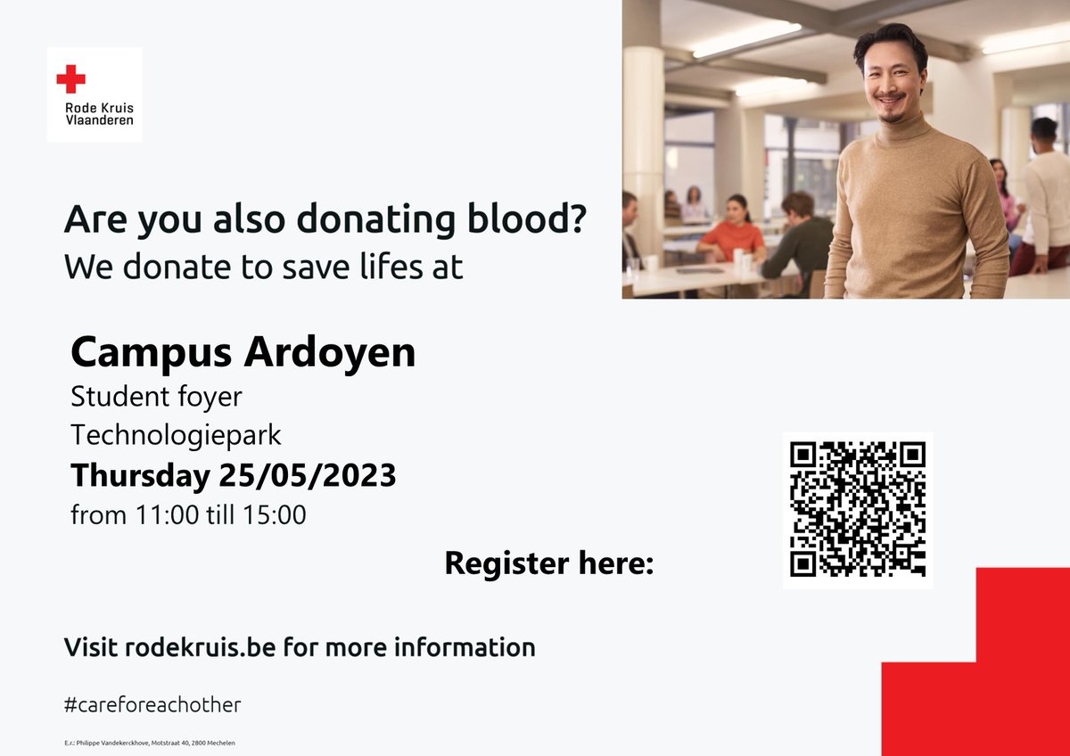 Will you help save a life? Register via bloedinzameling.rodekruis.be/CampusArdoyen