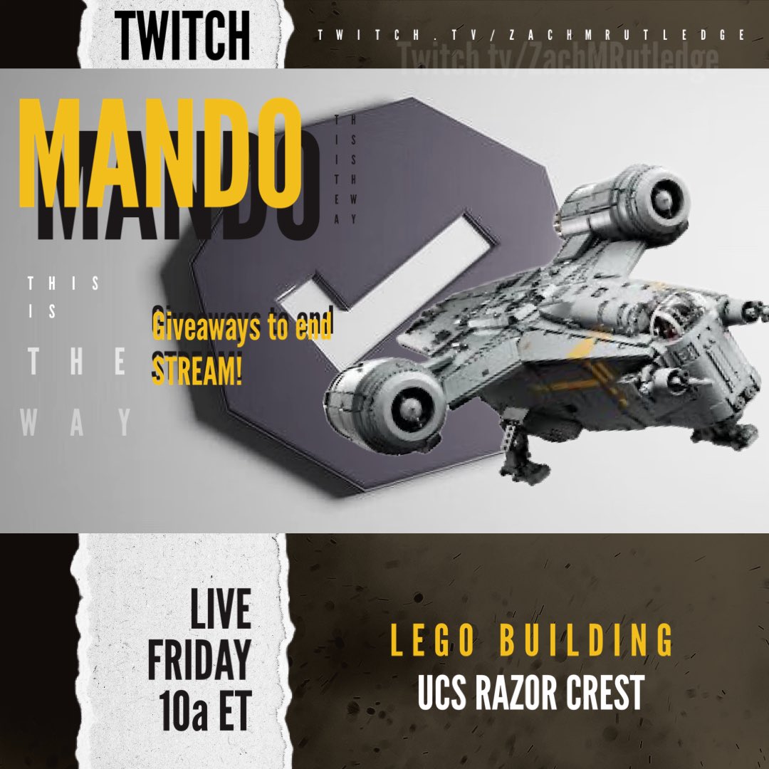 ZachMRutledge's tweet photo. 🎈LIVE STREAM ALERT 🎈

Back to a galaxy far, far away! UCS Razor Crest is on the menu with #starwarscelebration in full swing.

Live on @Twitch at 10a ET

50 #RETWEETS and I will double the #lego #giveaway today!
👉https://t.co/cYz33RS3Yt👈

#starwars #mando #afol #twitch https://t.co/4EPk5ybwFU