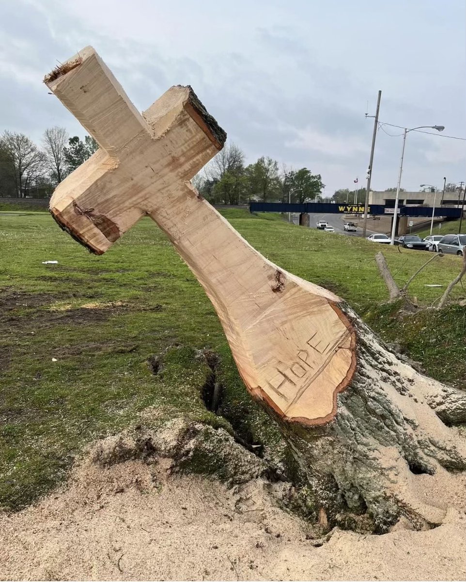 On Good Friday, we are reminded that even in the darkest moments, there is hope ahead. Like in Wynne, AR, one of our hardest hit communities by last week’s tornadoes, where someone carved a cross out of a fallen tree. A powerful representation of the hope that is alive.