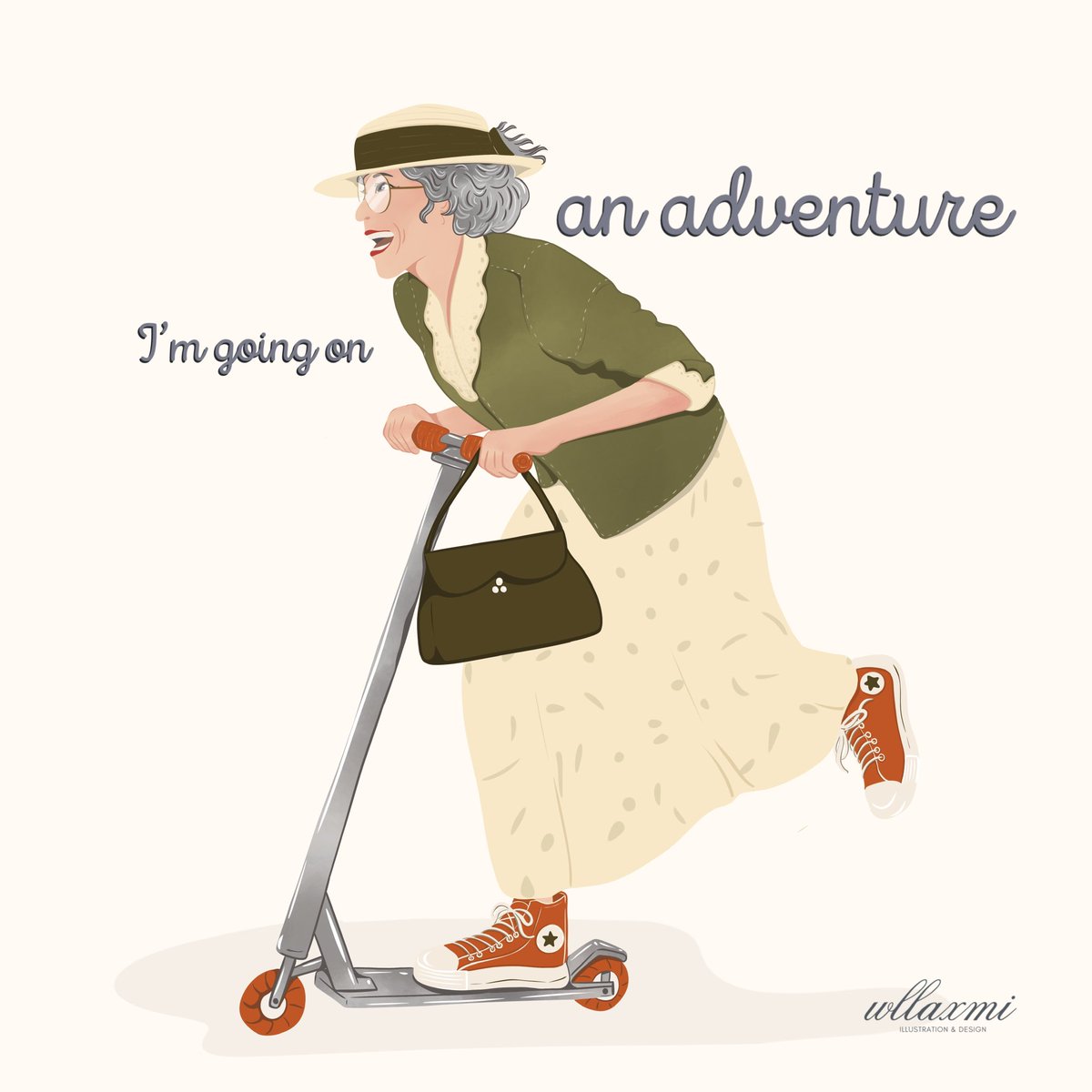 xclusivelylaxmi's tweet image. Grandma on an adventure 😂🧡🌸✨🐋 
Do you think it’ll look good on a greeting card? 

#thortful #greetingcard #illusrtationart #artwork #ProcreateArt #MothersDay2023 #ArtistOnTwitter #kidlitart #KidLitArtPostcard