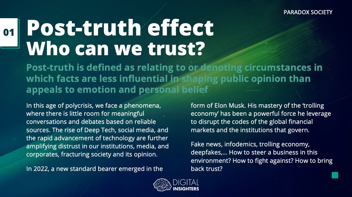DInsighters's tweet photo. 🤔 “POST TRUTH EFFECT, WHO CAN WE TRUST?” Voici un des douze signaux forts et faibles inclus dans notre trendbook "PARADOX SOCIETY". 
👉 Téléchargez la version complète https://t.co/jw8ss1htmK
#trendbook #paradox #digitalintelligence #digitaltrends https://t.co/R14C5YRAxr