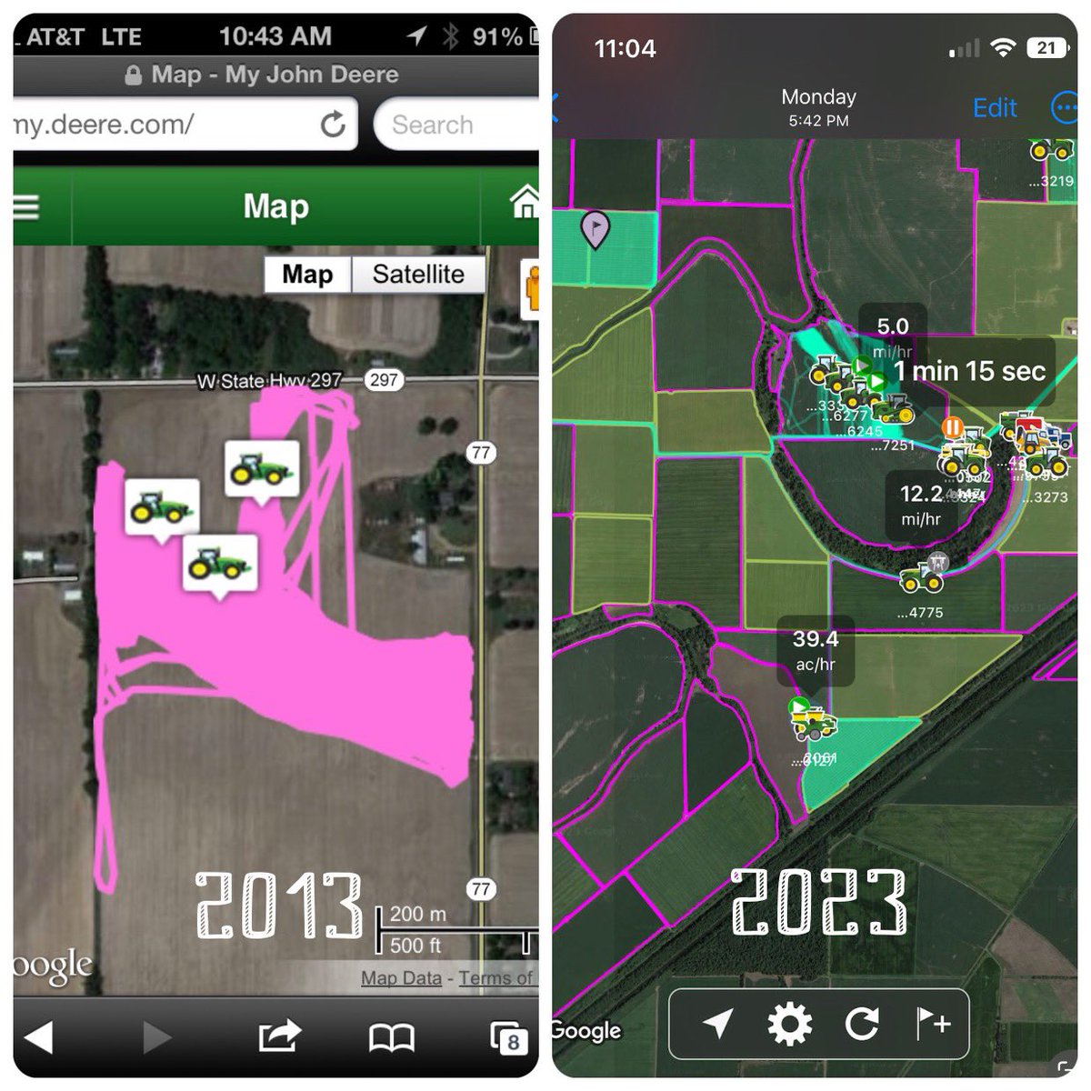 10 years ago today I took this screenshot on the left, it was just a small glimpse of things to come. Today the @JohnDeere #operationscenter is one of my most important tools on the farm. We’ve come a long way! #agtech #farmtechnology