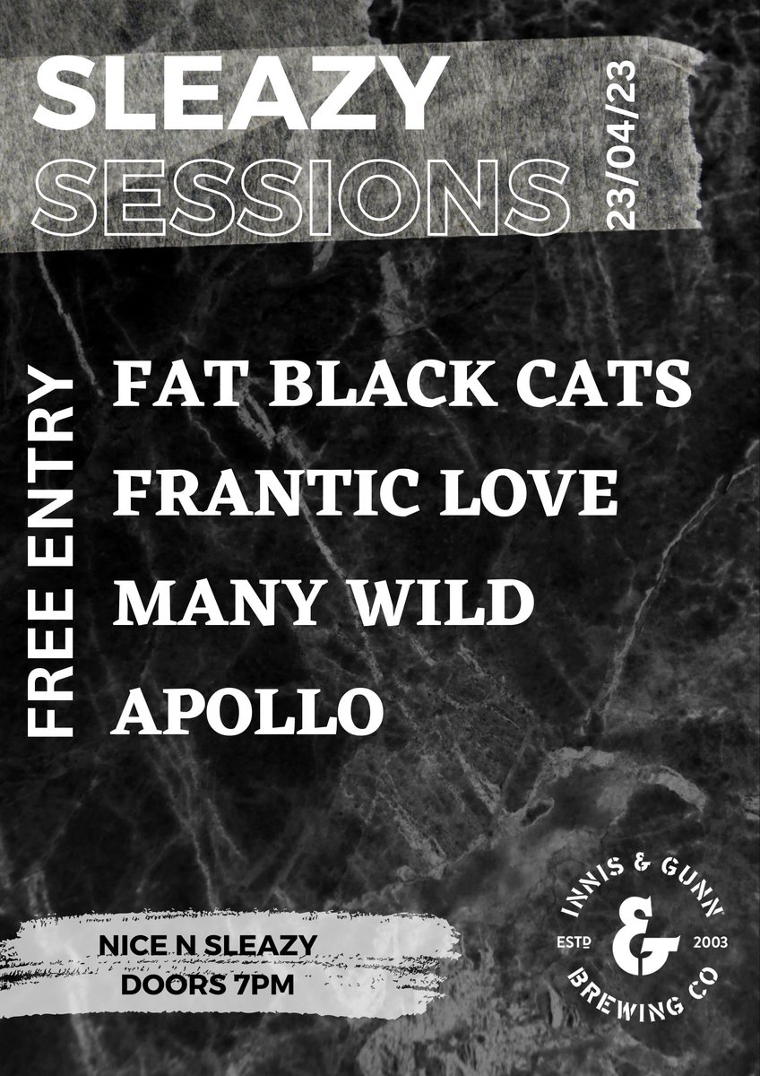 SHABBA! Playing a FREE show sponsored by <a href="/innisandgunn/">Innis & Gunn</a> 

April 23rd in <a href="/nice_n_sleazy/">Nice N Sleazy</a> alongside
Frantic Love
Many Wild
Apollo