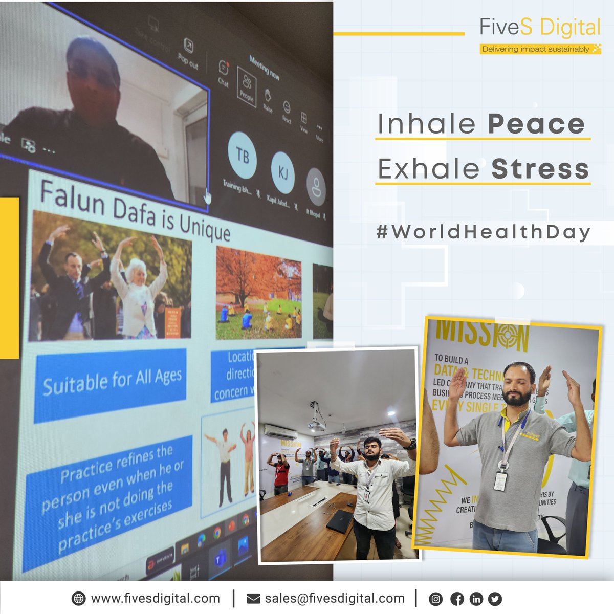 FivesDigital's tweet photo. “Focus on health, energy, and vitality.”
We at FiveS believe that a calm mind and healthy body is the key to a long and happy life.   
#WorldHealthDay2023 

#healthylifestyle #health #healthcare #mentalhealth #lifeatfiveS #FiveSDigital #FalunDafa #Peaceful https://t.co/AJXqdDtWL1