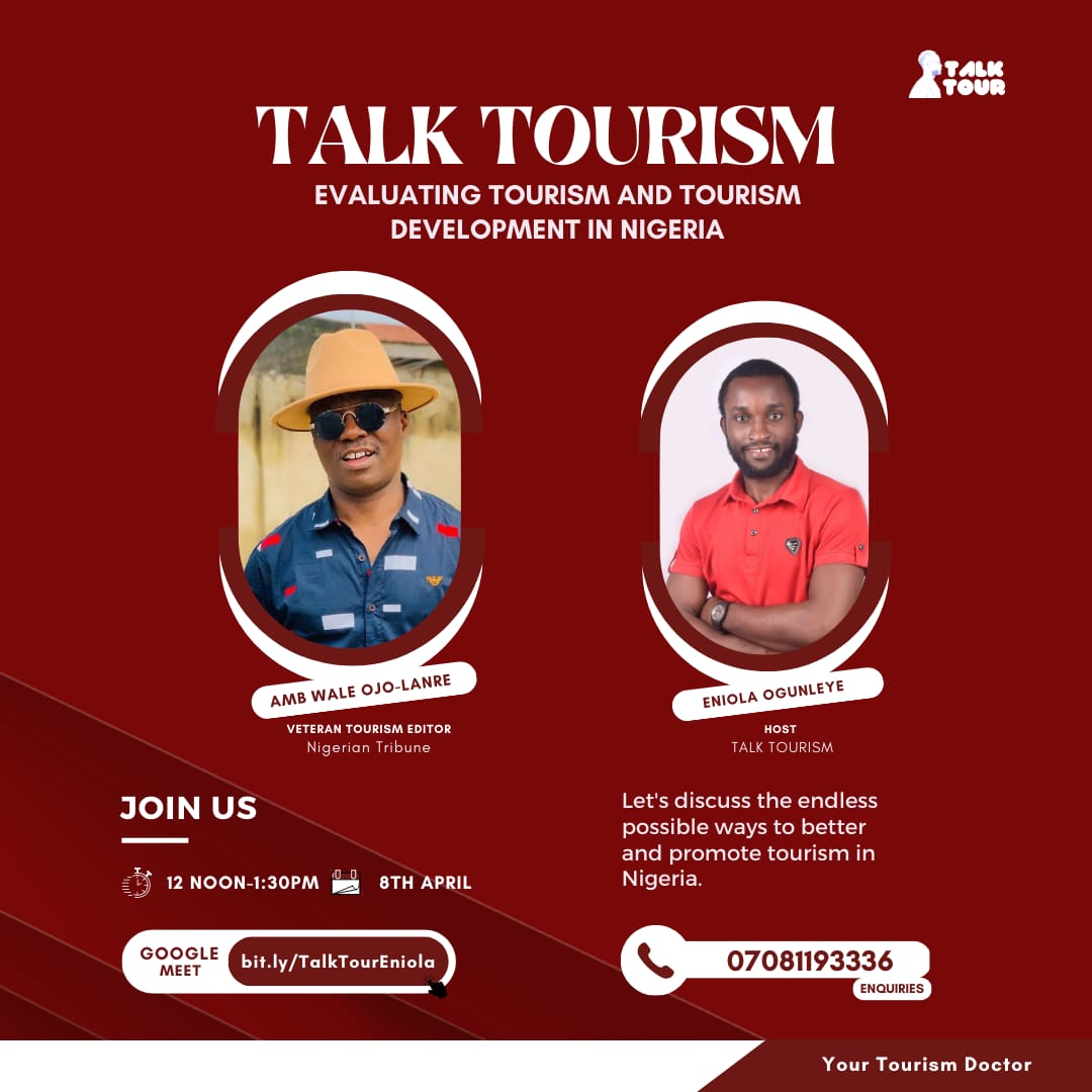 _eniolaogunleye's tweet photo. It's happening tomorrow !!!
You are invited to 'Talk Tourism' webinar tomorrow; Saturday 8th April, 2023 by 12 noon.

https://t.co/3N5YQVgUHS

You can register for free by clicking the link above⬆️

@PeluAwofeso @tayoainafilms @NigeriaStories @tournigeriang  @Wakanowdotcom https://t.co/MDEctXqvtx