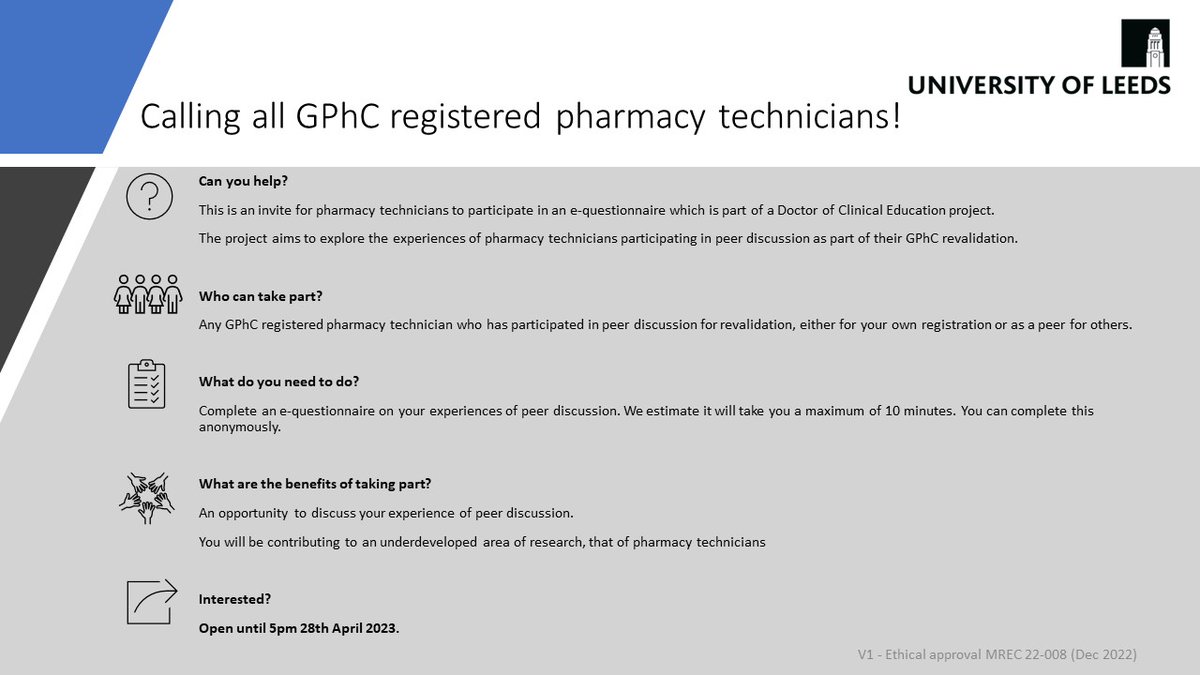✅Pharmacy Technician? 
✅Completed a peer discussion? 
✅Got 10 minutes to spare? 
✅Want to help a fellow Pharmacy Technician? 

Then please fill in my survey ❤️
Click here forms.office.com/r/vbmudqSBEH 👇