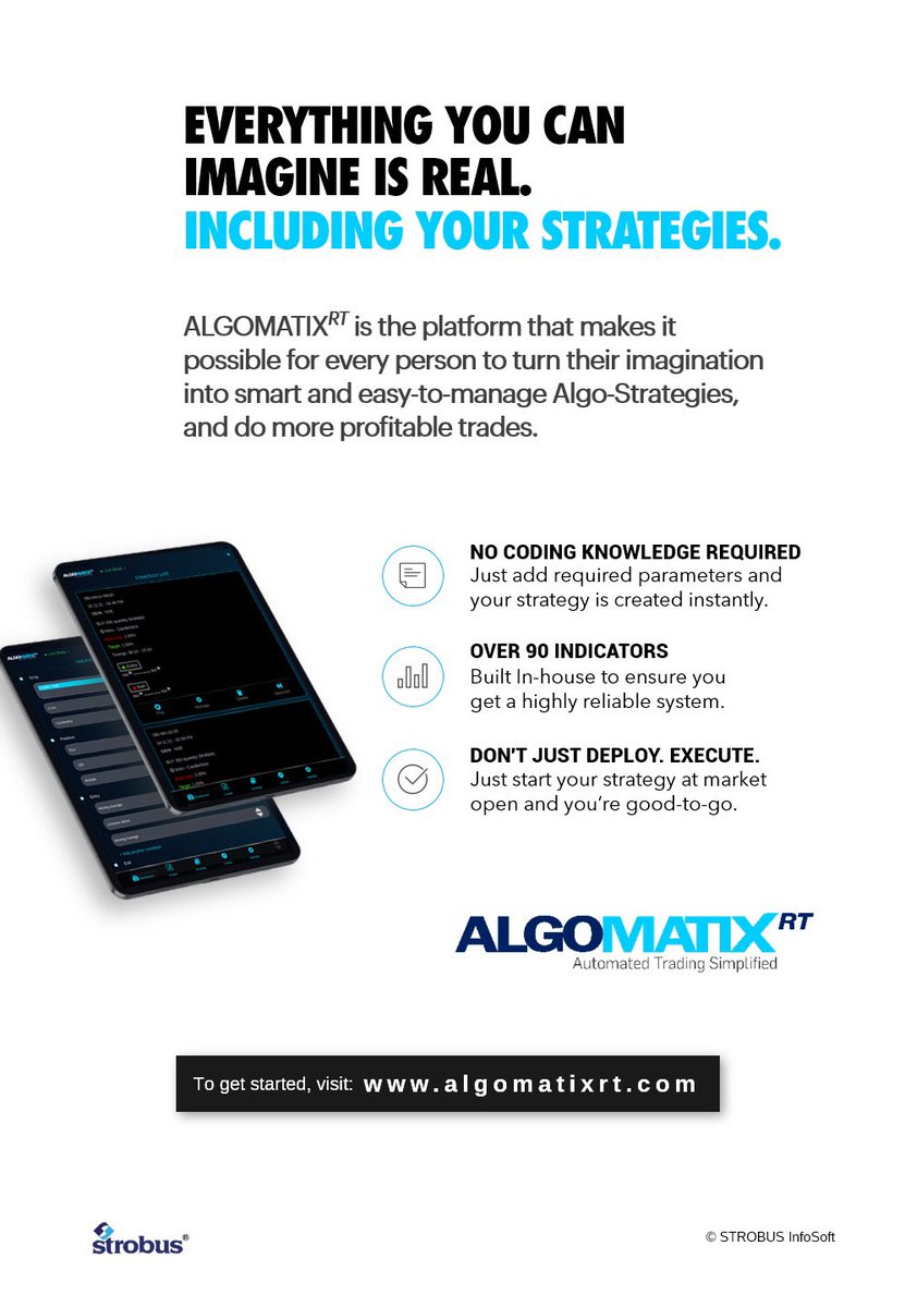 Everything you can imagine is real.
Including your strategies. ALGOMATIXᴿᵀ is the platform that makes it possible for everyone to turn their imagination into #SmartAlgoTradingStrategies #ProfitableTrades #AlgoTrading #AutomatedTrading #BackTesting #Analytics #Equities