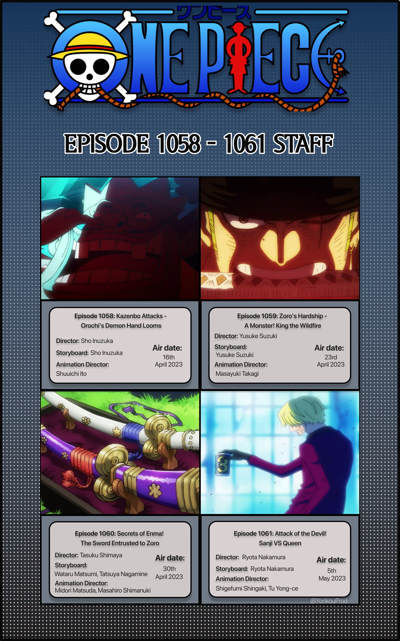 YonkouProductions on X: One Piece 1058-1061 Titles and Staff