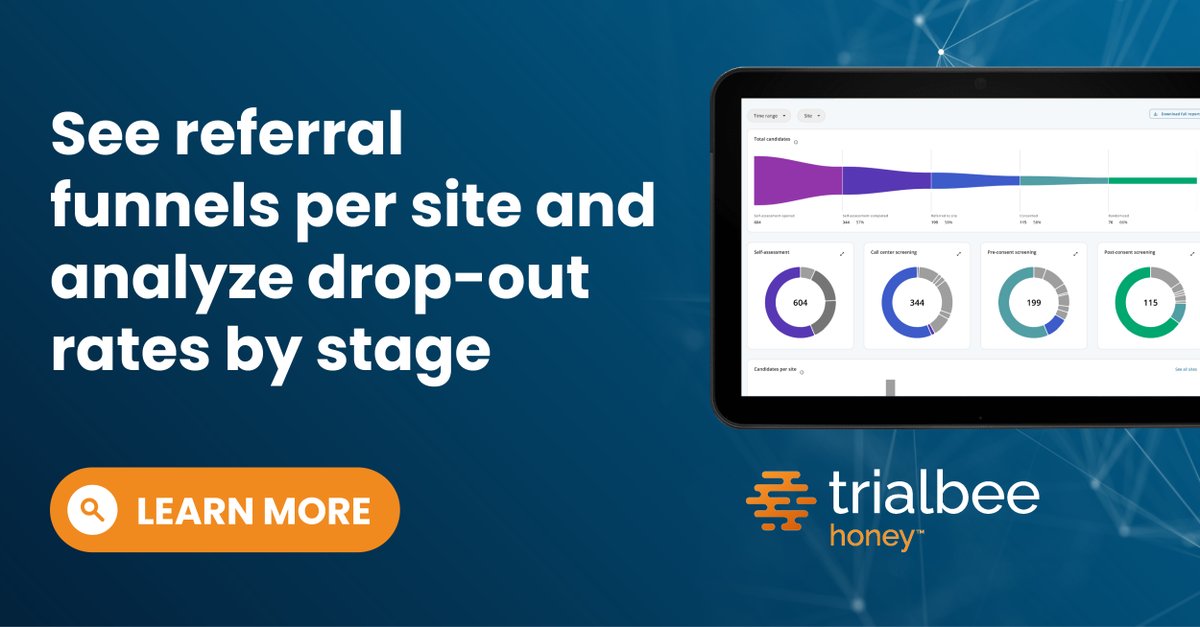 Take control of your global patient recruitment strategy by seeing referral funnels per site and analyzing drop-out rates by stage with Trialbee Honey! Learn more: bit.ly/3KJEopt