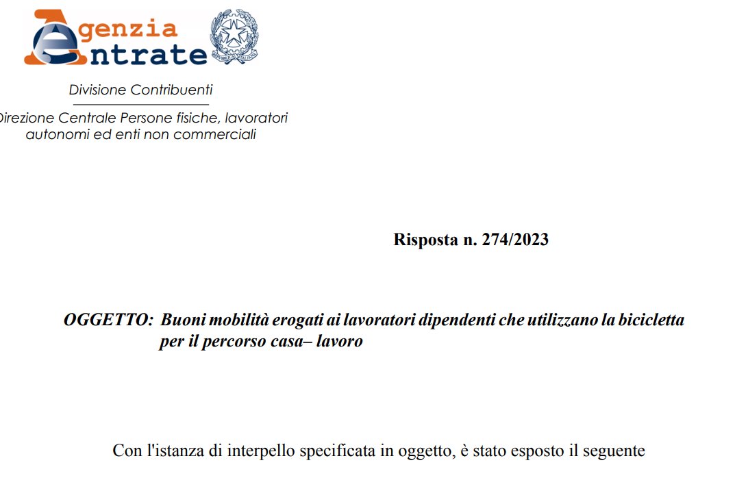 🆕<a href="/Agenzia_Entrate/">Agenzia Entrate</a> è intervenuta sui #buonimobilità concessi in favore dei dipendenti che usano la #bicicletta per lo spostamento casa-lavoro.

🤔L'istante ritiene che non sia qualificabile come #fringebenefit. Avete letto la Risposta? 

Qui il testo ⬇ aiwa.it/mondo-welfare/…