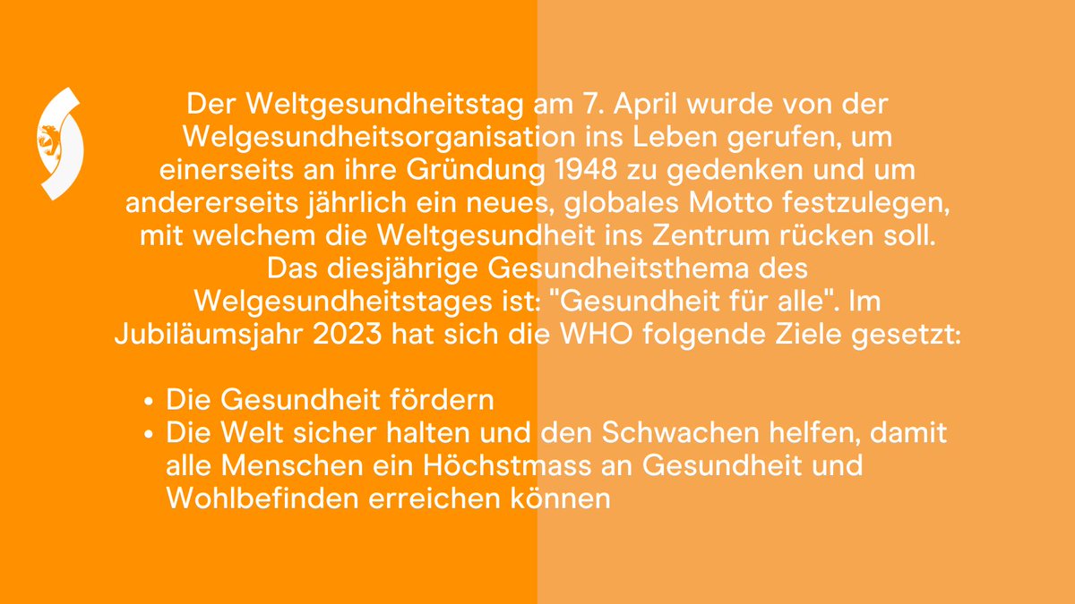 Heute am 7. April ist Weltgesundheitstag. Zum 75. jährigen Jubiläum will sich die Weltgesundheitsorganisation mit dem Motto "Gesundheit für alle" ein Zeichen für die Weltgesundheit setzen. #diejungemittekantonbern #weltgesundheitstag2023 #WHO