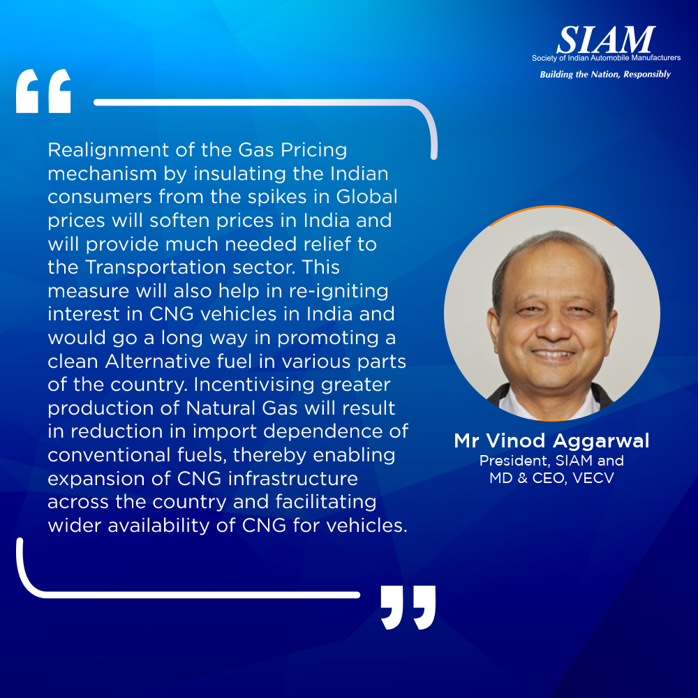 siamindia's tweet photo. Mr Vinod Aggarwal, President, SIAM and MD &amp; CEO CECV welcomes the new gas pricing guidelines. #BTNR https://t.co/ovdxiMdqdI