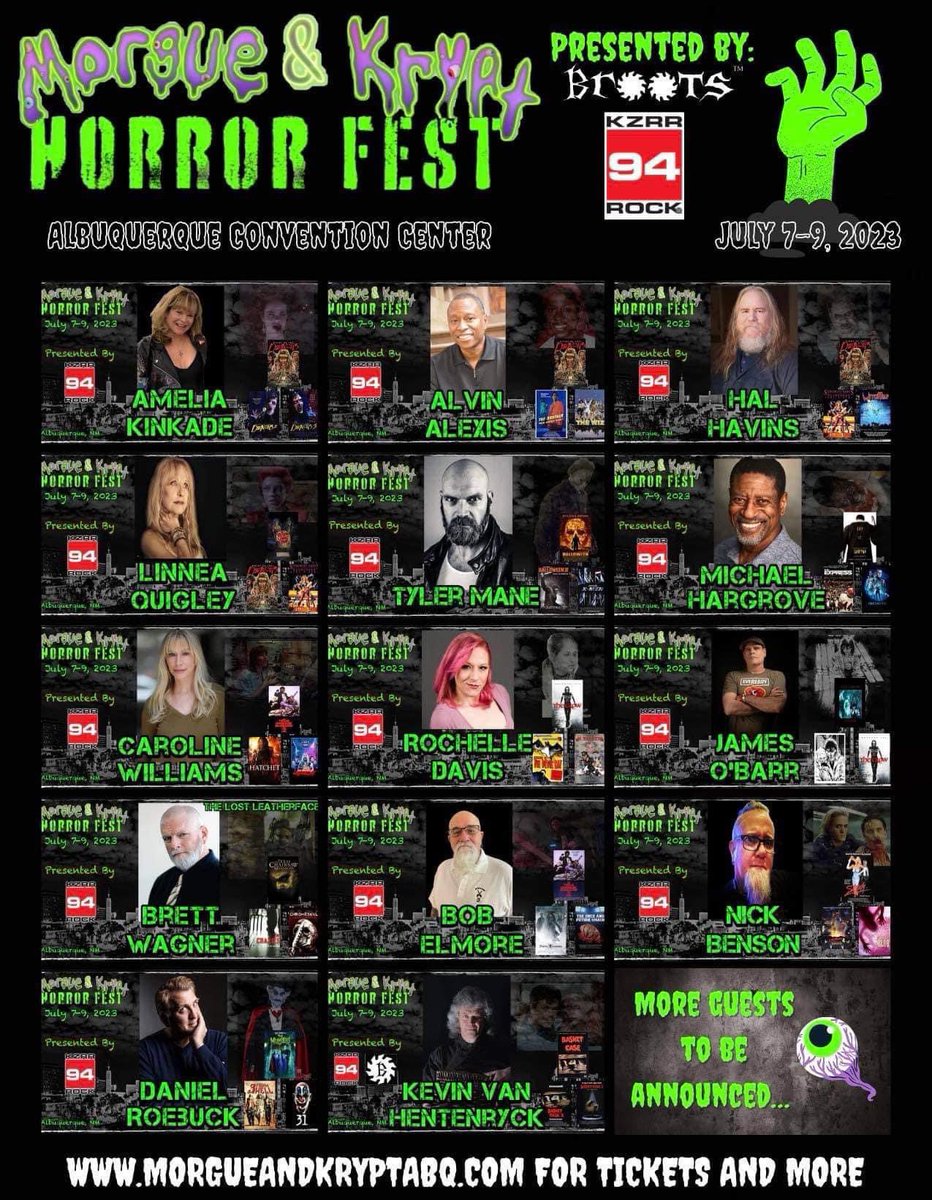TheRealTerRob's tweet photo. Happy to see the new horror convention taking place in Albuquerque is coming to fruition. Some of the names on deck for the inaugural @morgueandkrypthorror on July 7-9 at the @ABQCC. #nmentertains #therealteresarobinson
https://t.co/SlepO94bym https://t.co/MNlxchxmTu