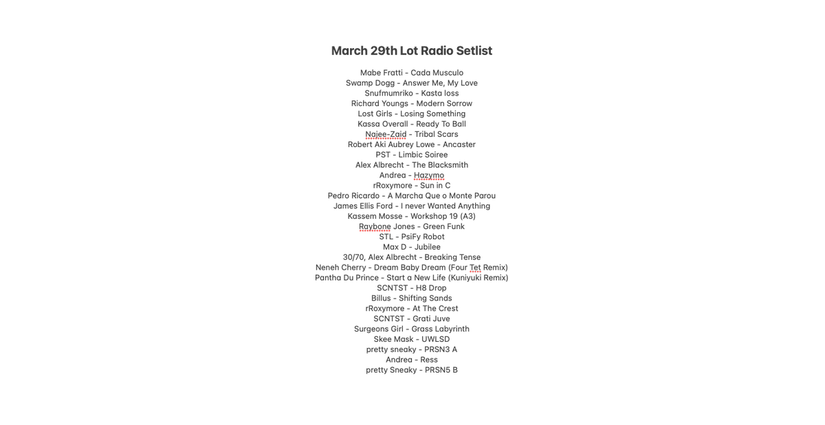 new Lot Radio mix up w/ setlist 
soundcloud.com/thelotradio/wi…