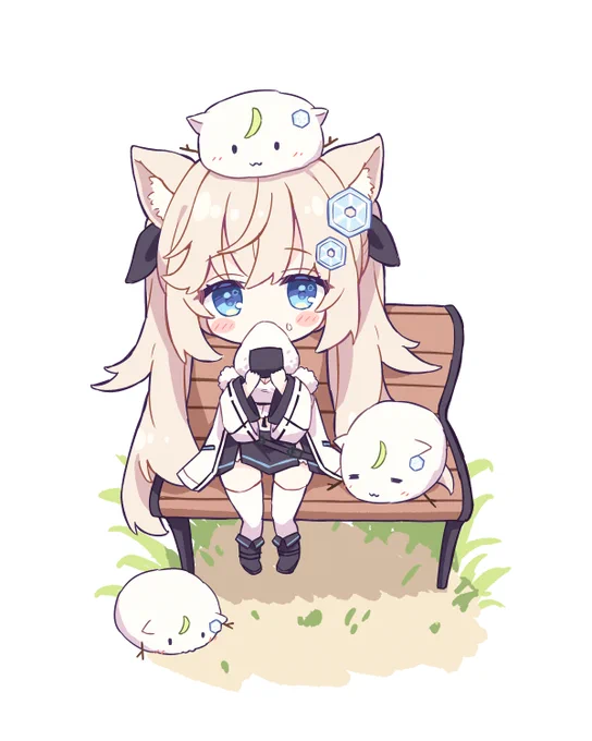 配信来てくれてありがとうでしたー!みんなとお話ししながらのお絵描きほんとに楽しくて大好き!公開する前に気づいてあわててベンチの下に影置いてたっ配信で描いてたSDを添えて!#ゆきみゃーと 