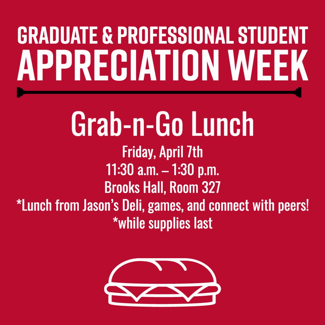 Thank you to everyone who has participated this week. We appreciate our graduate and professional students and all of the vital work they are doing. Join us for lunch as we close out our graduate and professional student week! #Committo #GradDawgs #GradStudies #UGA #GoDawgs