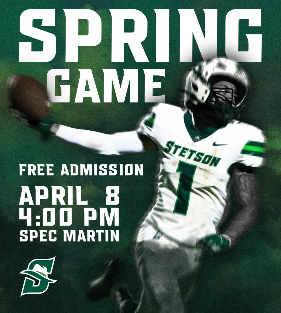 Come hang out with the Hatters tomorrow for the <a href="/StetsonFootball/">Stetson Football</a> spring game!

🎟️ FREE 
📍Spec Martin 
⏰ 4PM