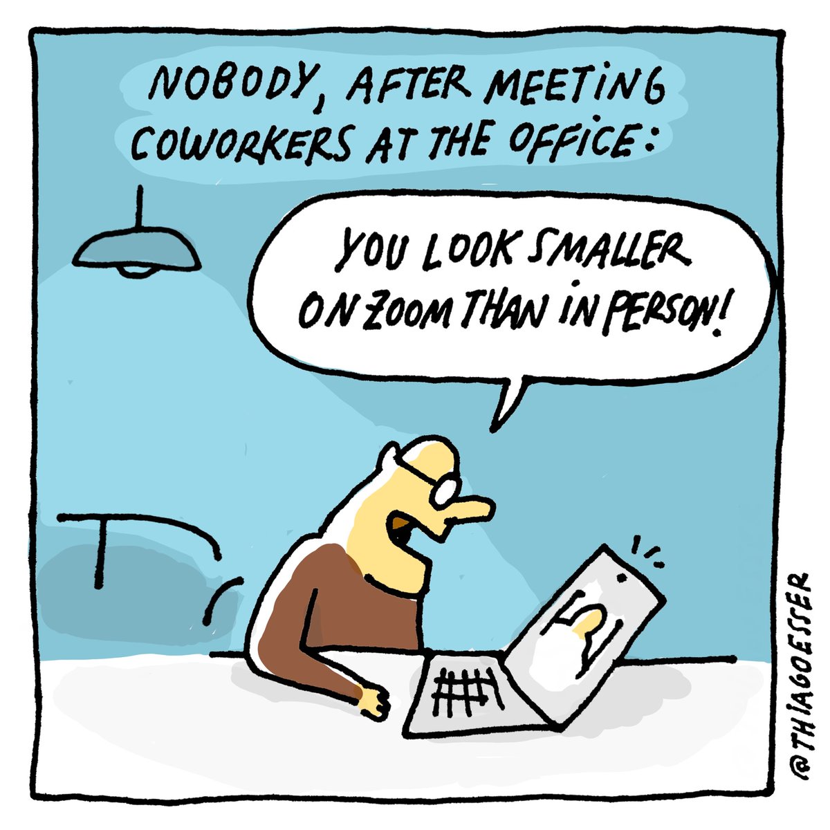 Nobody, after meeting coworkers at the office and going back home. 

#cartoon #homeoffice #hybridwork #remotework
