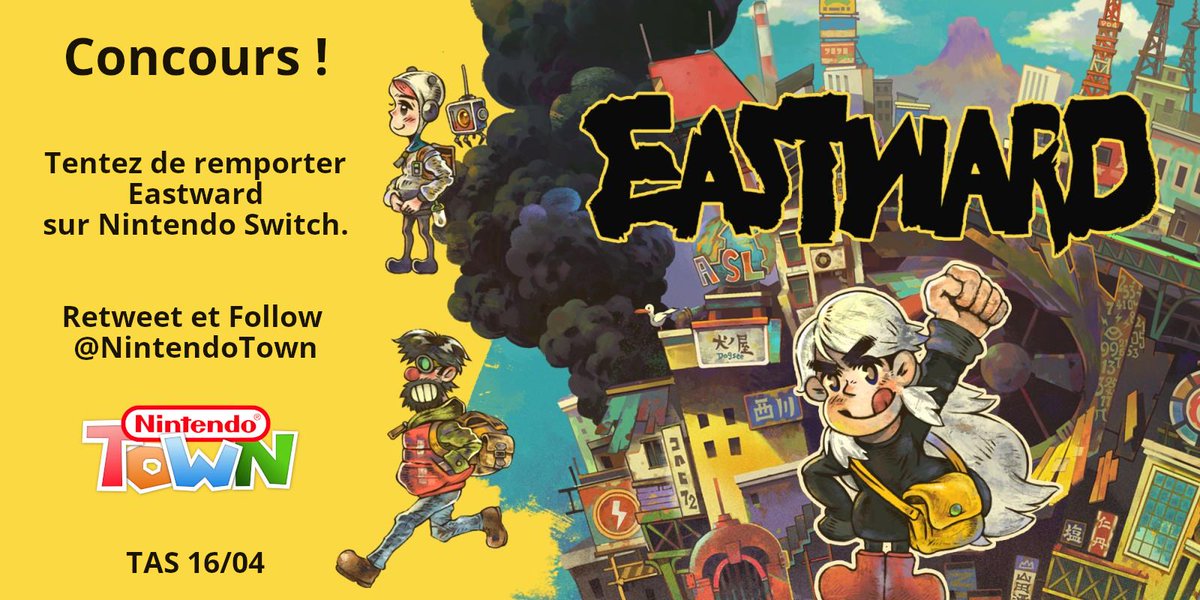 NintendoTown's tweet photo. 🎉 CONCOURS 🎉

Gagnez le jeu Eastward sur Nintendo Switch ! 🎮
 
Pour participer, il vous suffit de follow @NintendoTown et de retweeter cette publication. 🤩

Le tirage au sort aura lieu le 16 avril.
Bonne chance à tous ! 🍀 
#Eastward #Concours https://t.co/Rj1TpNGmPJ