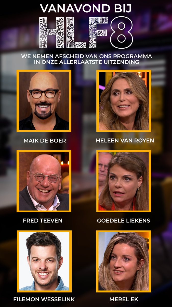 VANAVOND IN #HLF8...

<a href="/noavahle/">Noa Vahle</a> met het laatste sportnieuws,

Gaat Caroline <a href="/lientje1967/">Caroline van der Plas</a> het torentje overnemen?

Muziek van <a href="/glenfaria2016/">Glen Faria</a> en <a href="/wolterkroes1/">wolter kroes</a>

En we nemen afscheid van ons programma met <a href="/maikdeboer/">maikdeboer</a> <a href="/HeleenvanRoyen/">Heleen van Royen</a> Fred Teeven <a href="/goedeleliekens/">Goedele Liekens</a> <a href="/FilemonW/">Filemon Wesselink</a> en <a href="/Merelek/">Merel</a>