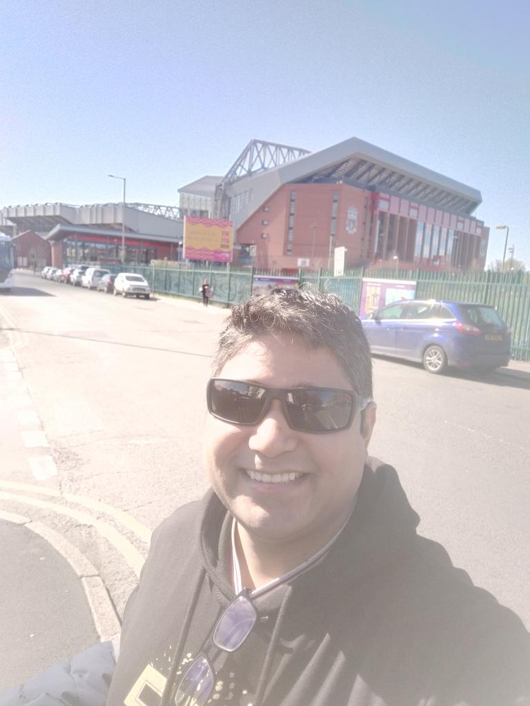 thescousefoodie's tweet photo. As I came down the bus,  I had tears of joy seeing Anfield. Been a @LFC Fan since I was 10. Today that dream came true. Offered my prayers and bowed down to the Kop end.  @LFCToronto #LFC https://t.co/3PBEo07bmy