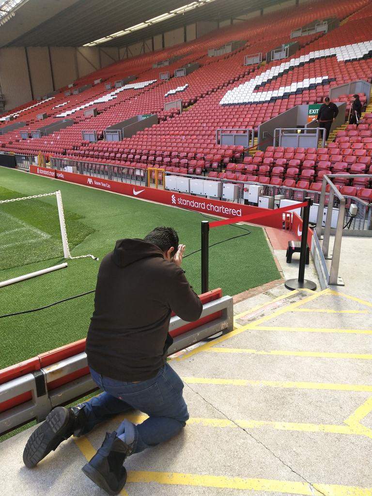 As I came down the bus,  I had tears of joy seeing Anfield. Been a <a href="/LFC/">Liverpool FC</a> Fan since I was 10. Today that dream came true. Offered my prayers and bowed down to the Kop end.  <a href="/LFCToronto/">OLSC Toronto</a> #LFC