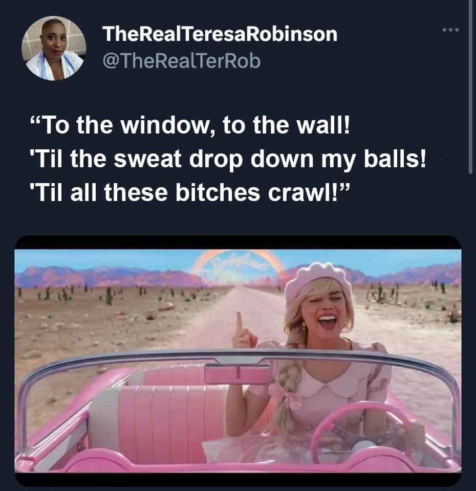 TheRealTerRob's tweet photo. Thanks, @bohemanda!
@disco_vision started a thing - @barbiethemovie LYRICS!
What is she singing on the ride home?! I'll start... https://t.co/IqFlVpRyd8
