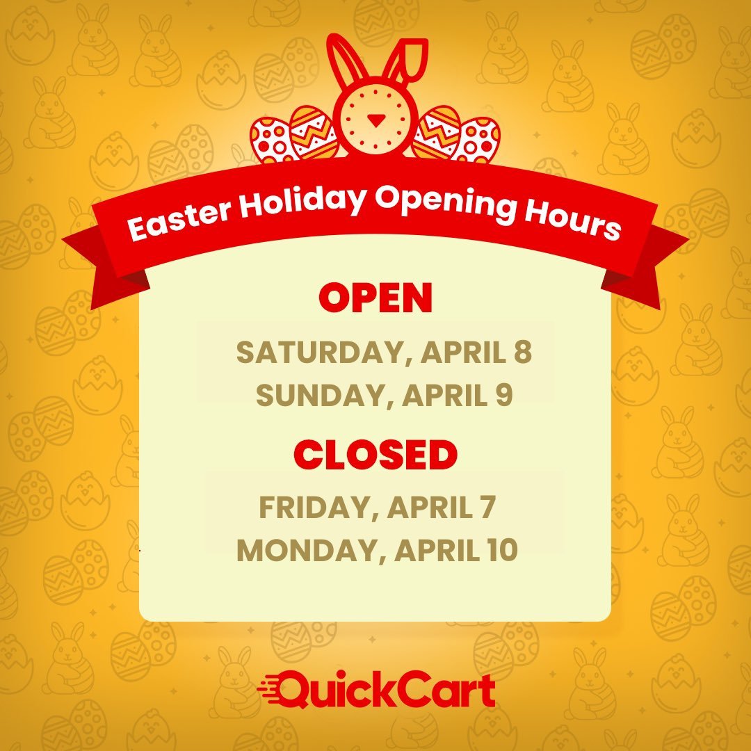 Wishing you a wholesome and peaceful Easter.

Please make note of the days that we'll be open/closed over the holidays.