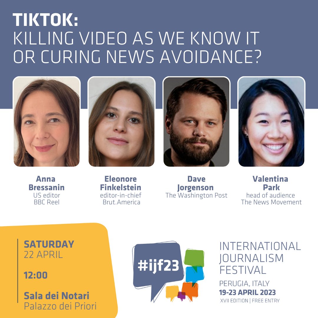 Join us at #ijf23 for a panel discussion on the impact of social media on video journalism, as TikTok offers a new format for covering urgent issues and meeting younger audiences where they are journalismfestival.com/programme/2023…