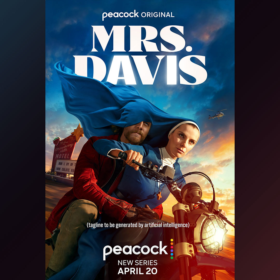 LegionGrp's tweet photo. Even God's getting replaced by AI.

We had a blast riding along with our friends at @Peacock on this Key Art for #MrsDavis. This absurdist adventure from Damon Lindelof and Tara Hernandez premieres tonight, so tune in... because she wants to talk to you. https://t.co/80qt0479L3