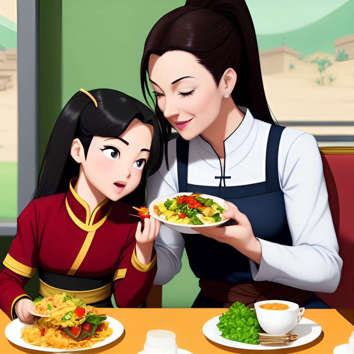 KarmasSnowflake's tweet photo. @GreyDeLisle eating with Princess Azula AI https://t.co/1i0LCpyP8Q