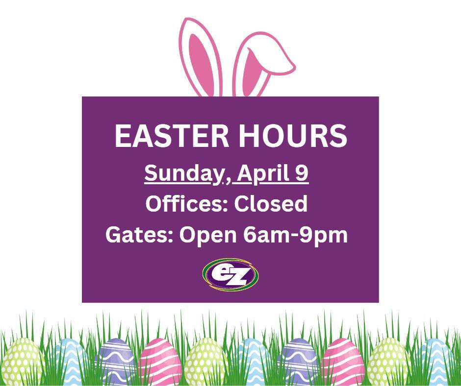 Our offices will be closed Sunday, April 9 in observance of Easter. 

Gate access as normal, 6am-9pm. instagr.am/p/CqvIGMRubsK/