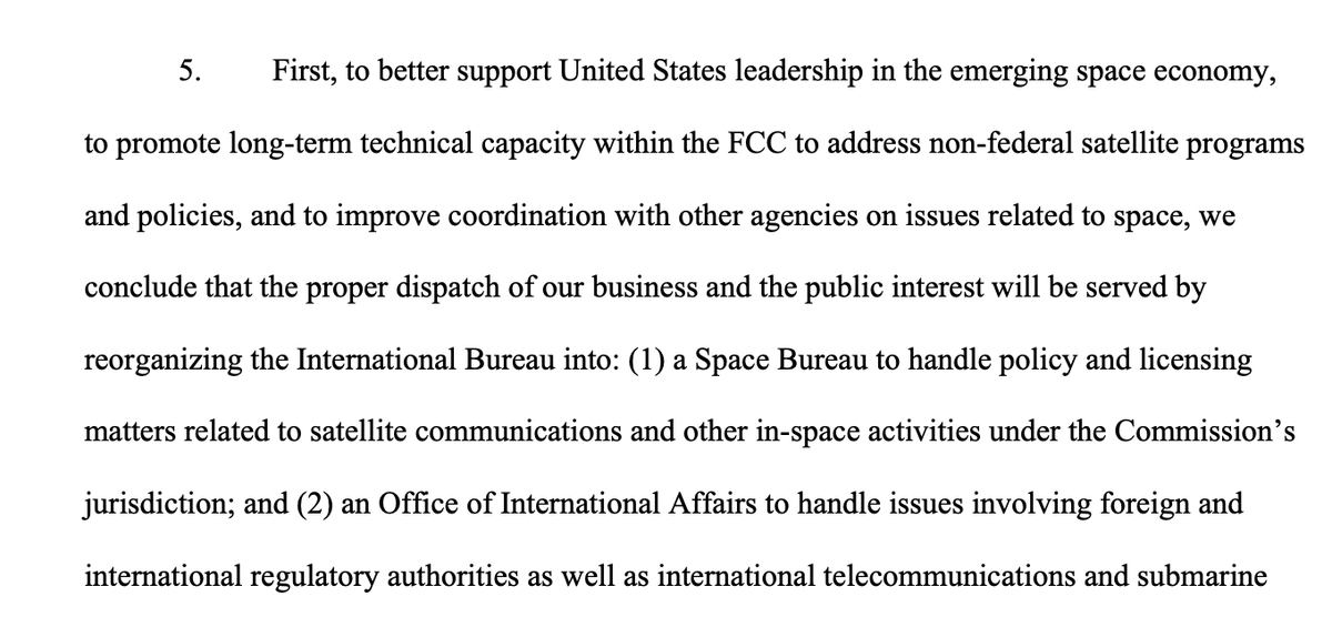 . <a href="/FCC/">FCC</a> reorganization creating a Space Bureau and Office of International Affairs takes effect Monday. <a href="/Comm_Daily/">Communications Daily</a>