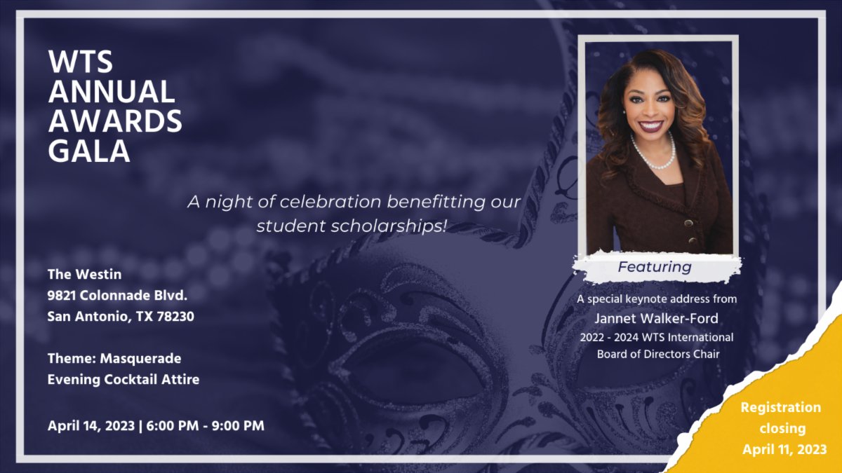WTSsanantonio's tweet photo. Last day to register is on April 11th for this years Award Gala, don't wait until registration closes!

To register click here: https://t.co/n0Nd8drXiY https://t.co/b2rBzUAKqg
