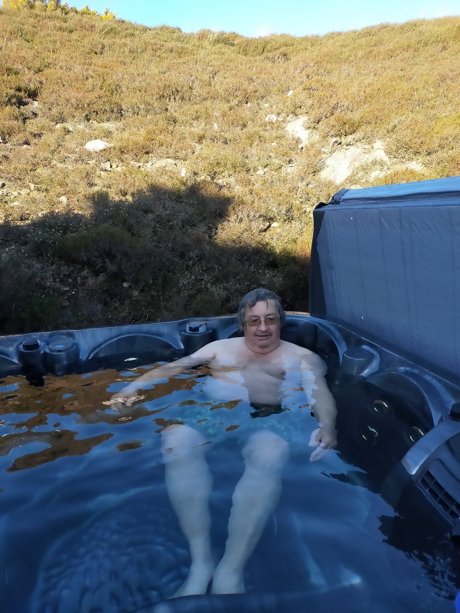 Well, we've only gone a got a hot tub installed!! Early morning 🌄 try out after yesterday's installation. Lovely and relaxing, just the thing for aching joints.