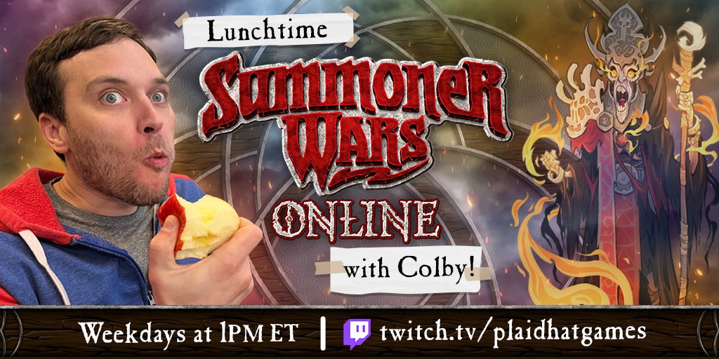 Every weekday at 1 pm ET Summoner Wars designer @ColbyDauch will be playing a game of Summoner Wars against a community or staff member! Tune in to cheer him on. He needs all the help he can get! #SummonerWars twitch.tv/plaidhatgames