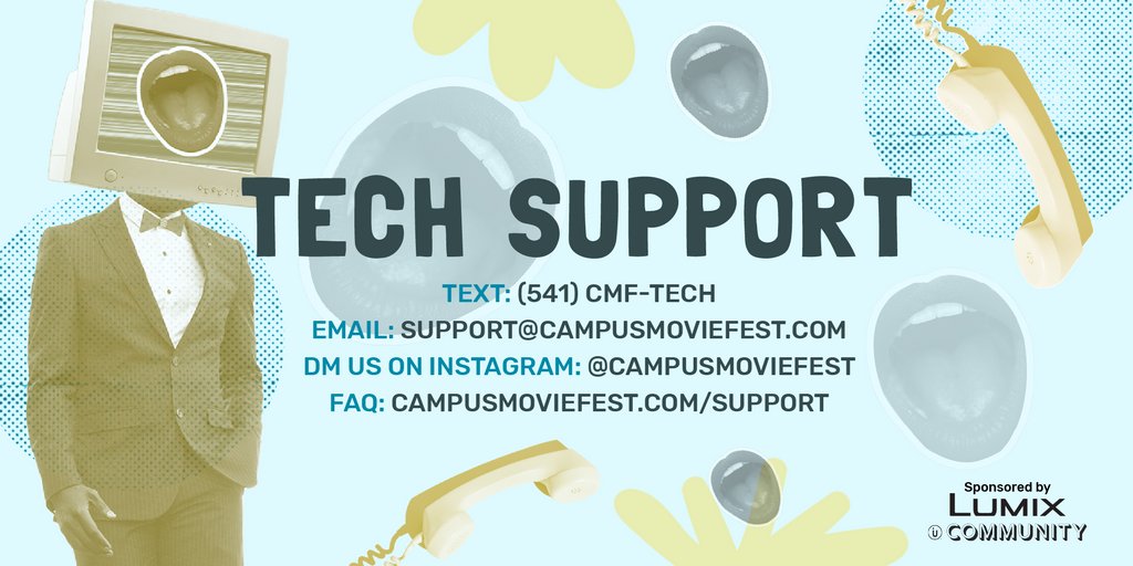 campusmoviefest's tweet photo. No matter the question, we have the answer (well, mostly). Give us a ring, drop us a message, or check out our FAQ to get the rundown on Moviemaking Week. https://t.co/7gFEfbRkM6 https://t.co/zKZxKfTJFT