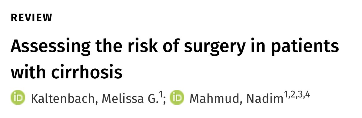 🚨 Patients w cirrhosis have ⬆️ risk of periop death so preop risk stratification is critical!
✅out this <a href="/HepCommJournal/">Hepatology Communications</a> Review for everything you need to know re: Assessing the Risk of Surgery in Patients w Cirrhosis

🔑points in🧵below!! #LiverTwitter

journals.lww.com/hepcomm/Fullte…