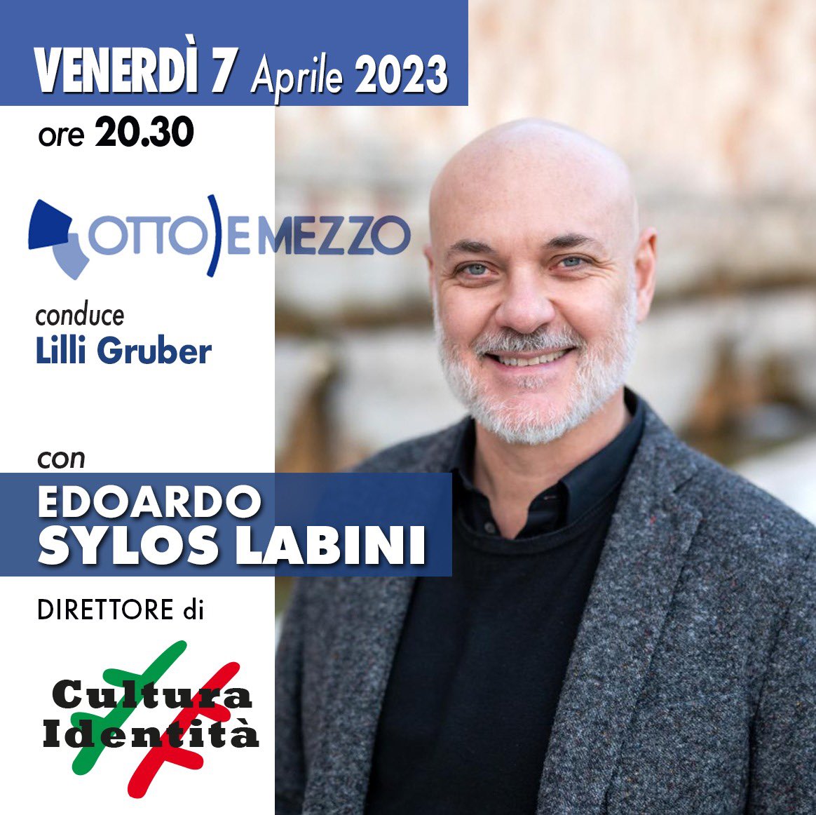 Stasera a <a href="/OttoemezzoTW/">Otto e Mezzo</a> ospite di Lilli Gruber per parlare della Cultura a destra, di diritti civili, e del Presidente <a href="/berlusconi/">Silvio Berlusconi</a> Vi aspetto!

#la7 #lilligruber #culturaidentità #silvioberlusconi #diritticivili