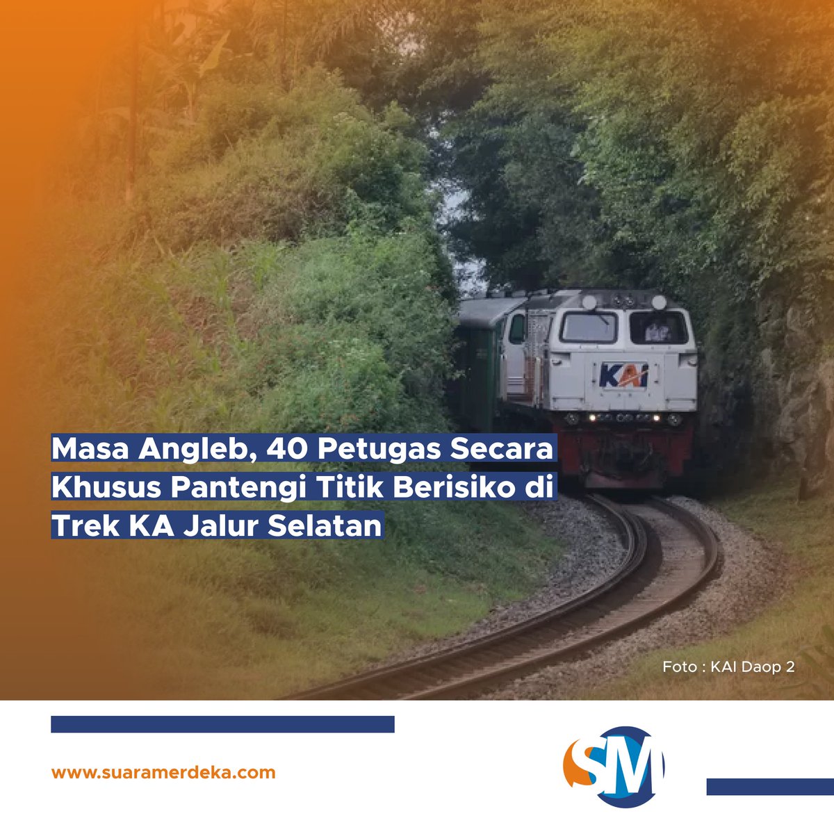 suaramerdeka's tweet photo. Masa Angleb, 40 Petugas Secara Khusus Pantengi Titik Berisiko di Trek KA Jalur Selatan
https://t.co/RG1pmd1yr4
#keretaapi #angkutanmudik #angkutanlebaran #mudik #mudiklebaran #kaidaop2 #daop2bandung #daop2 #keretajalurselatan #jalurselatan #angkutanlebaran2023 https://t.co/1e8cYrFXlE