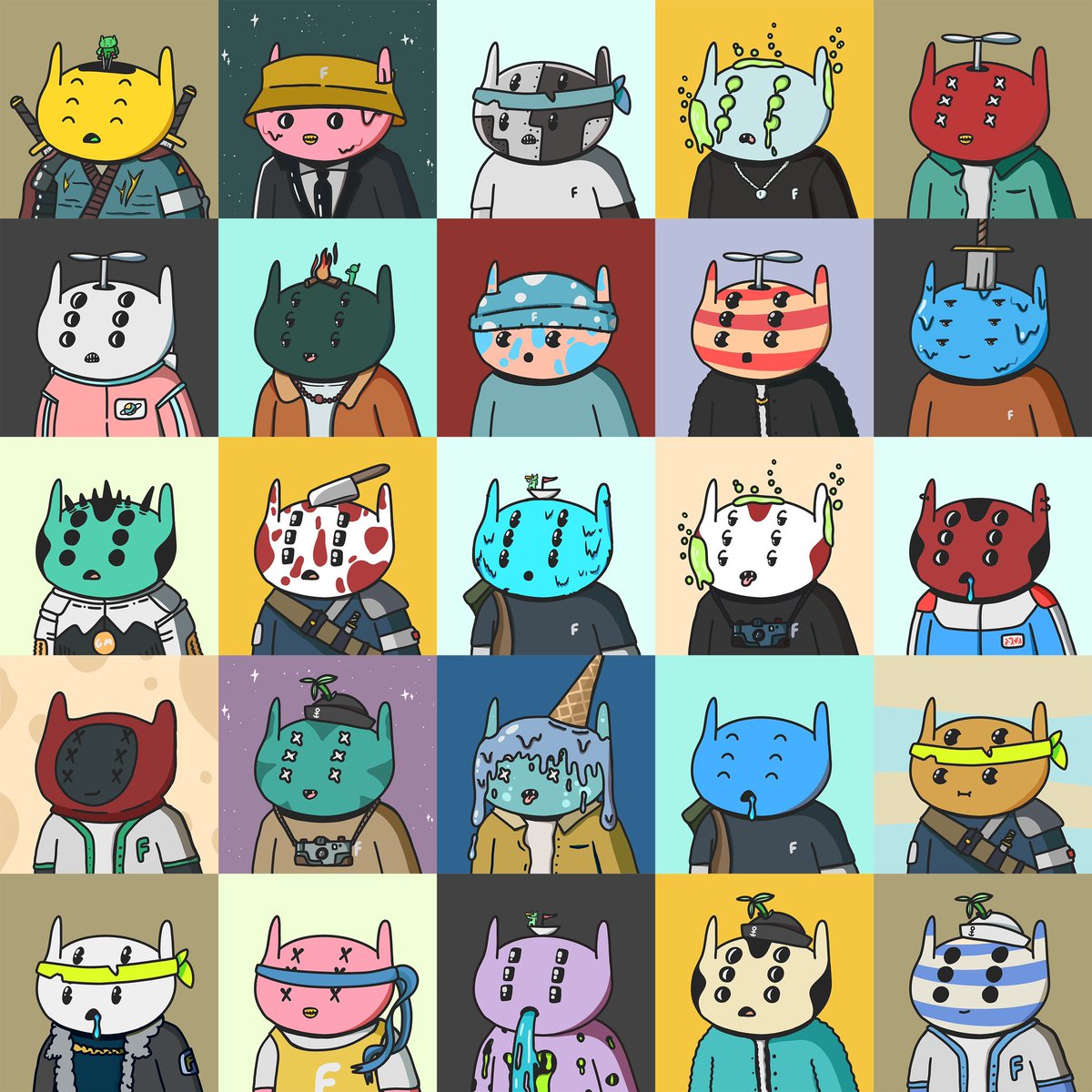 Happy Friday frens. 👽 Stoked to have finally completed my <a href="/alienfrens/">alien frens</a> AFE #FrenSlam! All 25 bodies ✅ Which one’s the best? #FrenSlamFriday #AlienFrens