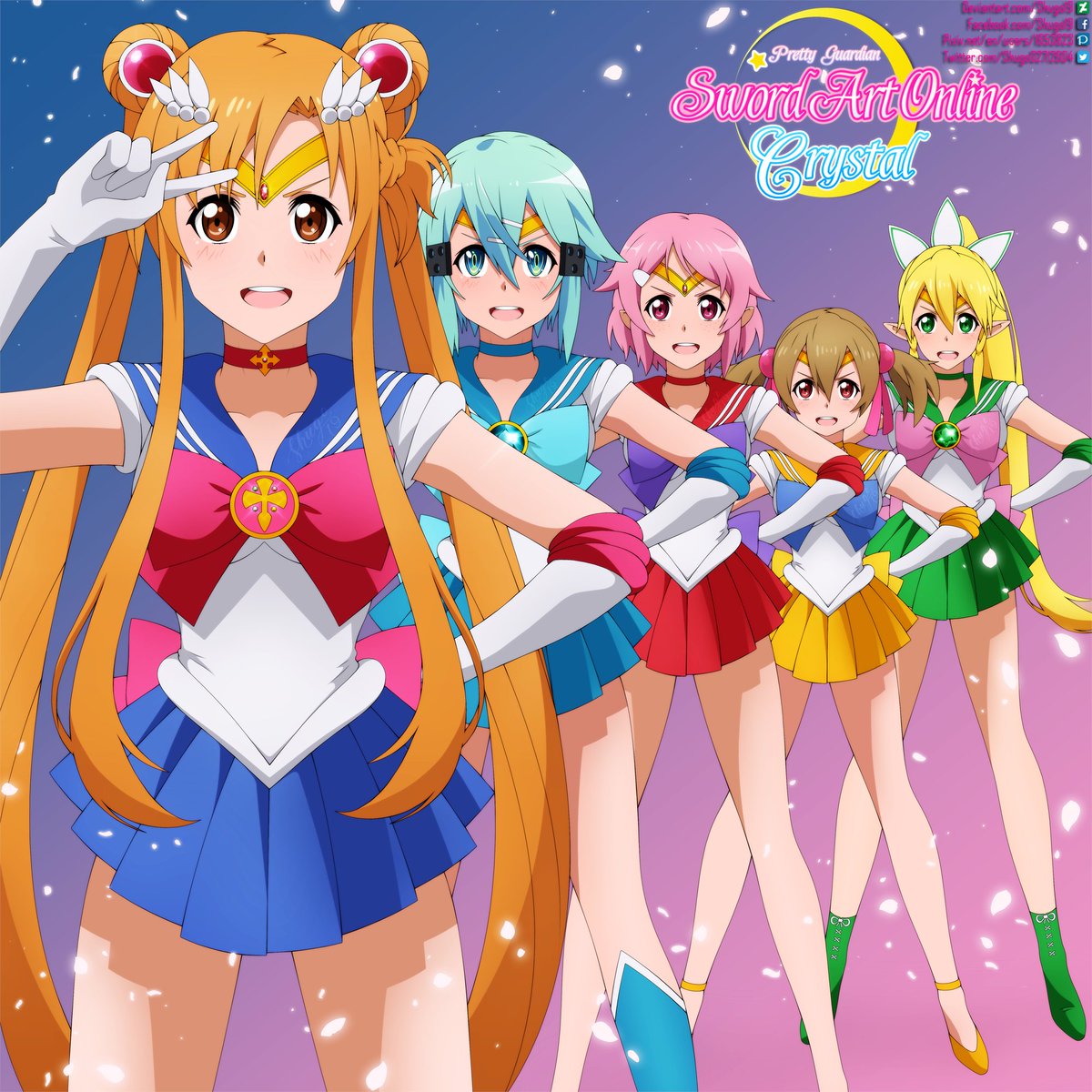 Crossover: #SailorMoon  / #SwordArtOnline
Character: #Asuna #Yuuki (#SailorMoon), #Sinon (#SailorMercury), #Lizbeth (#SailorMars), #Silica (#SailorVenus), #Leafa (#SailorJupiter)

- FanArt! -
By Shugo19
@ deviantart.com/Shugo19
@ pixiv.net/en/users/16538…
@ facebook.com/Shugo19