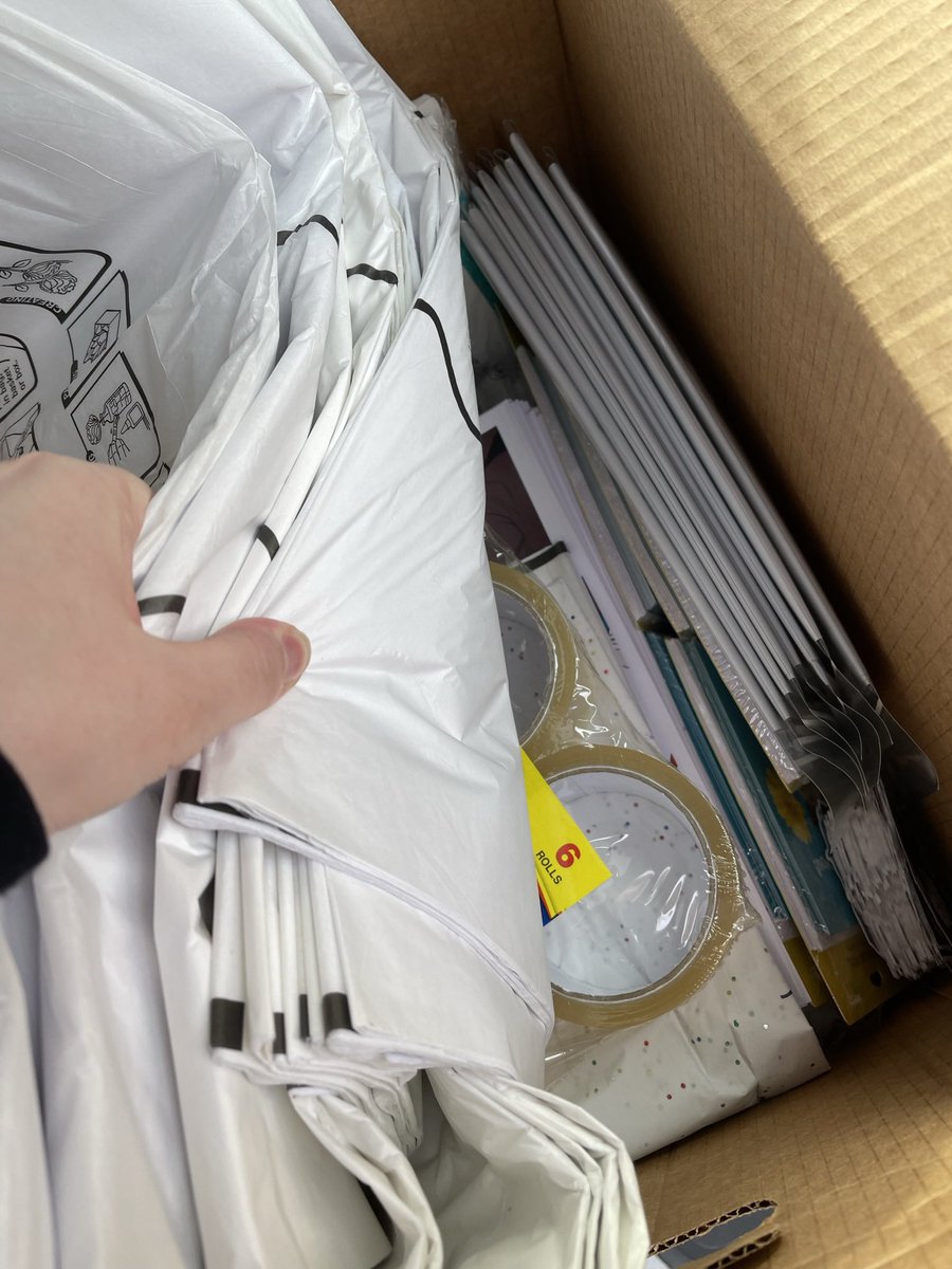 pwburnout's tweet photo. Hello everyone! A small update! Riv has delivered the merch to me. Along with packaging for all the orders she had bought. https://t.co/hZI1kIEtZt